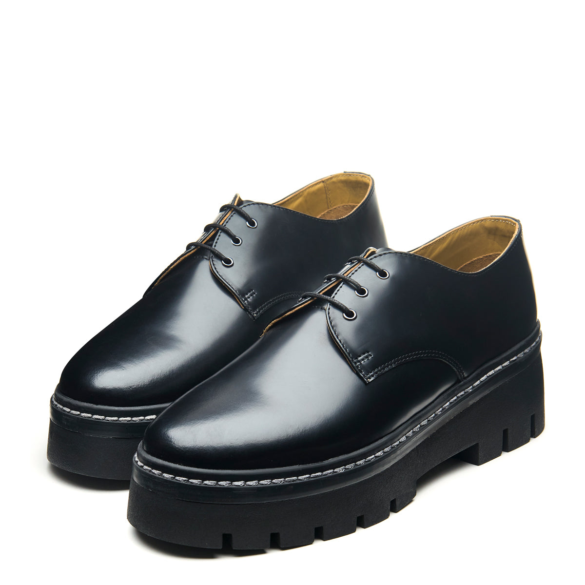 Black Hi-Shine 3 Eye Platform Gibson Shoe – NPS Solovair Outlet